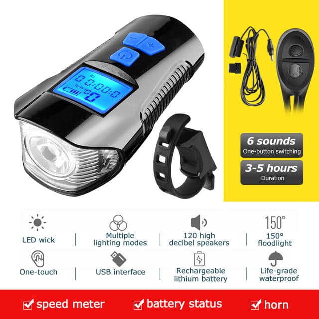 Bicycle Headlight with Integrated Horn and Multifunctional Odometer - Wholesale Electronics