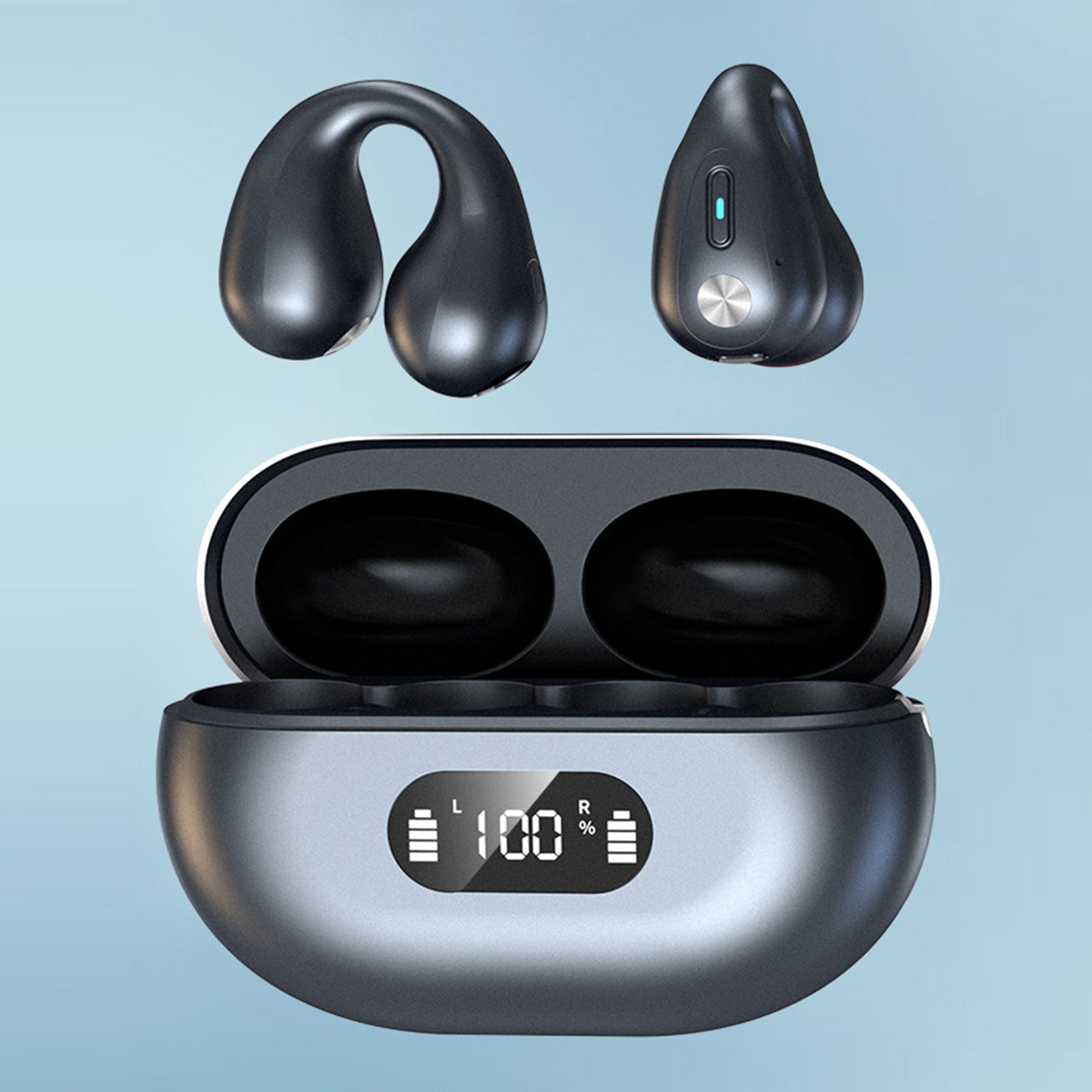 Bluetooth Earbuds with Earhooks - Digital Display, Open Design - Wholesale Electronics