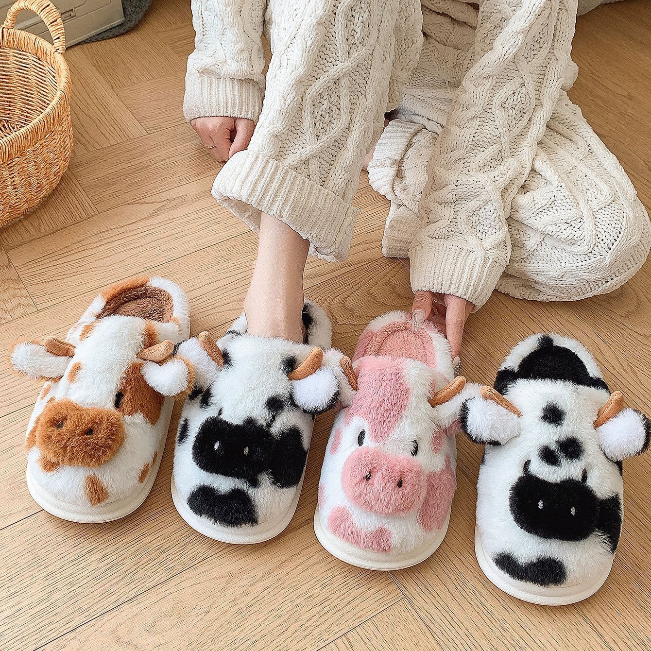 Cute Cartoon Cow Plush Slippers - Wholesale Electronics