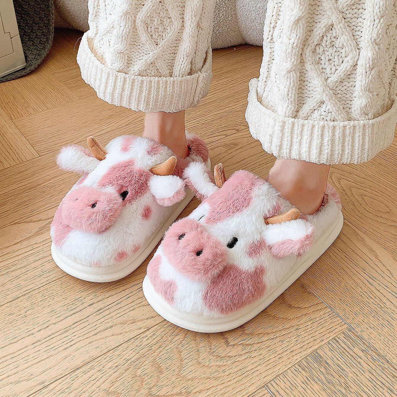 Cute Cartoon Cow Plush Slippers - Wholesale Electronics