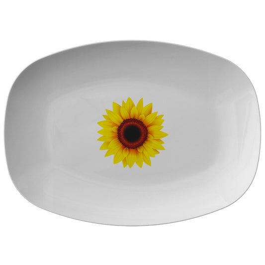 Dishes for Extreme Conditions: White Serving Platter with Sunflower Design. Size 10x14in (25.4cm x 35.5cm). Designed by FBD - Federal Bureau of Design. Buy at Wholesale-Electronics.com or fifty-bucks-design.com