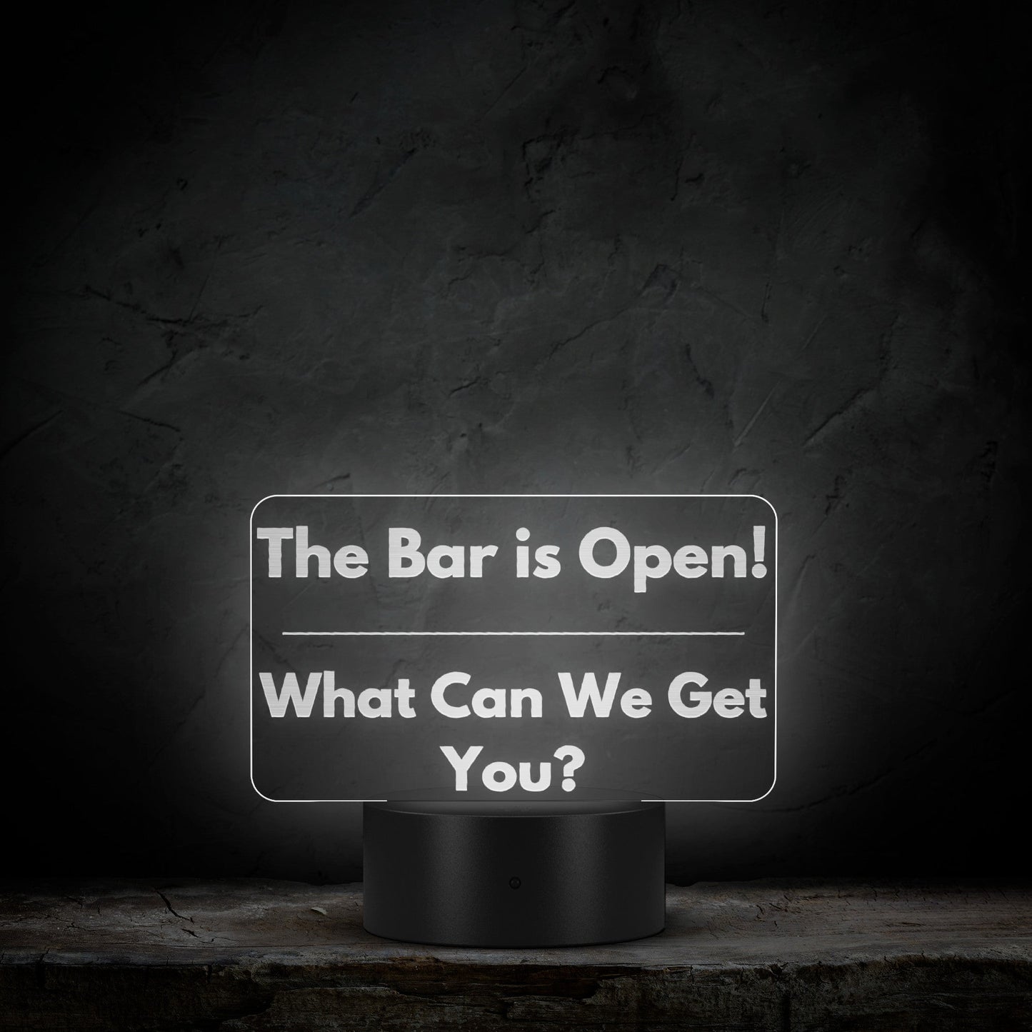 Laser - Etched "THE BAR IS OPEN" Led Powered Sign. - Wholesale Electronics