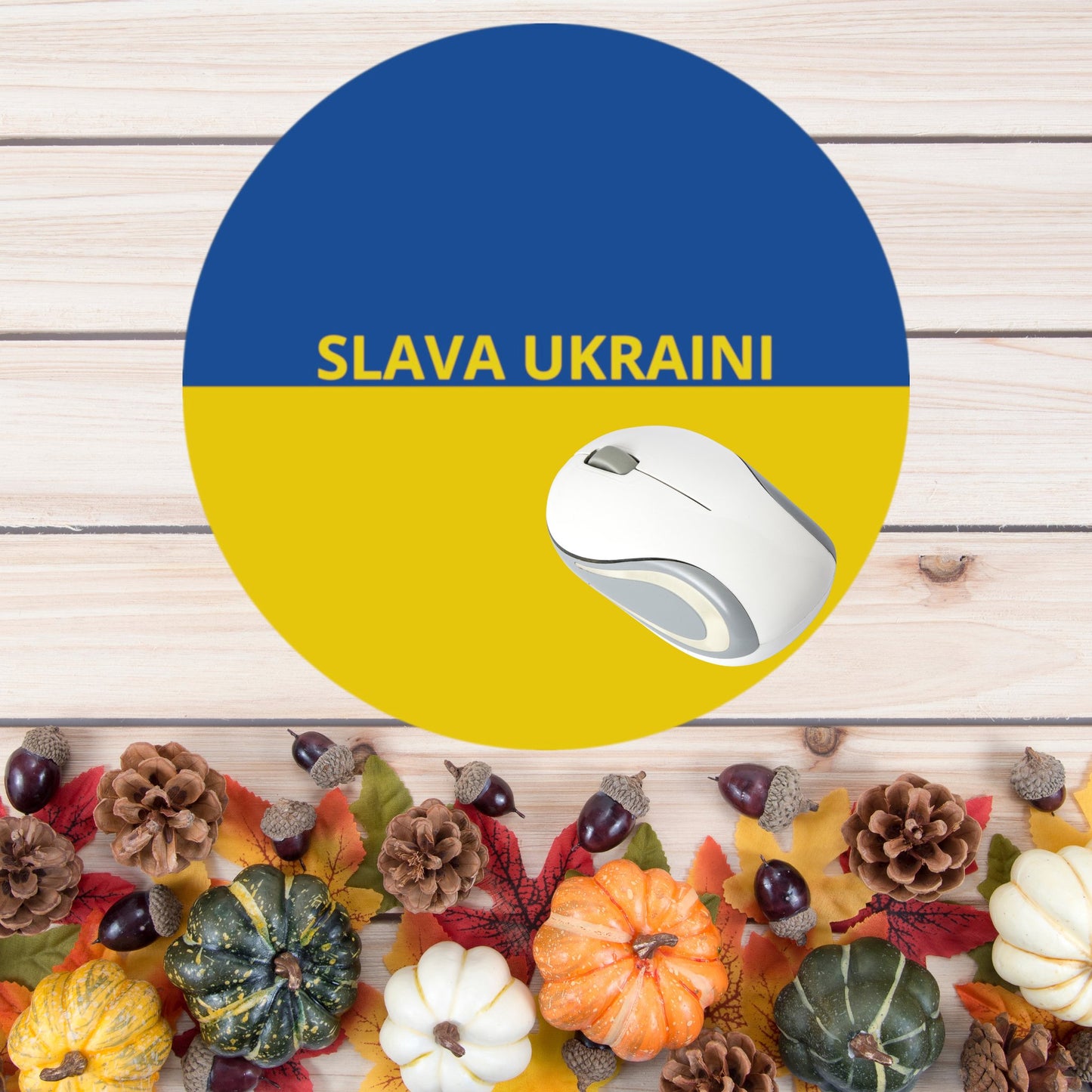 Shop and Support: Circle Shaped PU Leather Mouse Pad with Slava Ukraini Design. - Wholesale Electronics