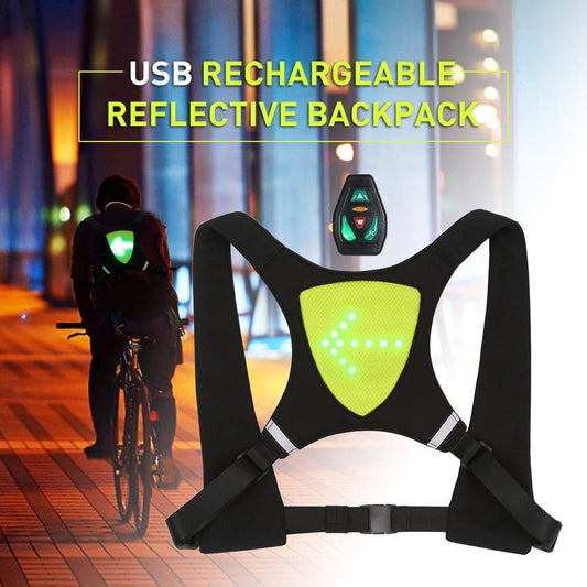 USB Rechargeable Reflective Vest Backpack with LED Turn Signal Light - Wholesale Electronics