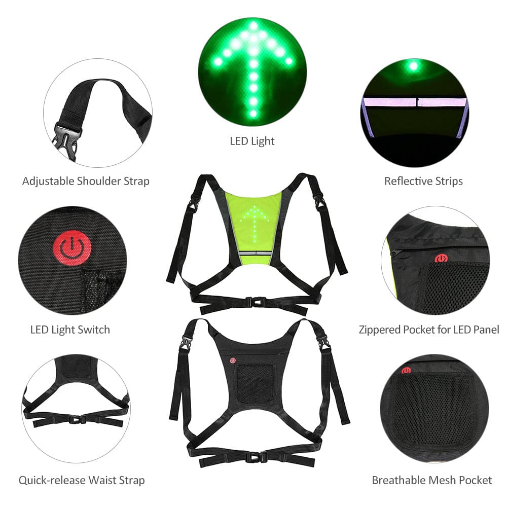 USB Rechargeable Reflective Vest Backpack with LED Turn Signal Light - Wholesale Electronics